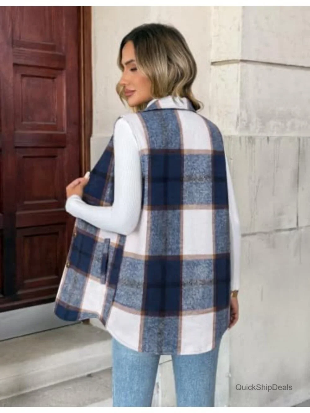Zeagoo Plaid Flannel Vest for Women Sleeveless Button Down Lapel Collar